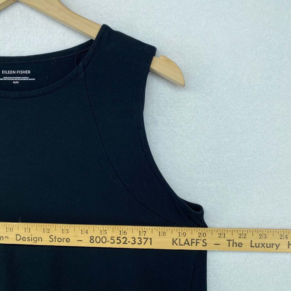 EILEEN FISHER Dress M Stretch Cotton Jersey Tank Subtle Lantern Hem Black USA - Picture 8 of 10